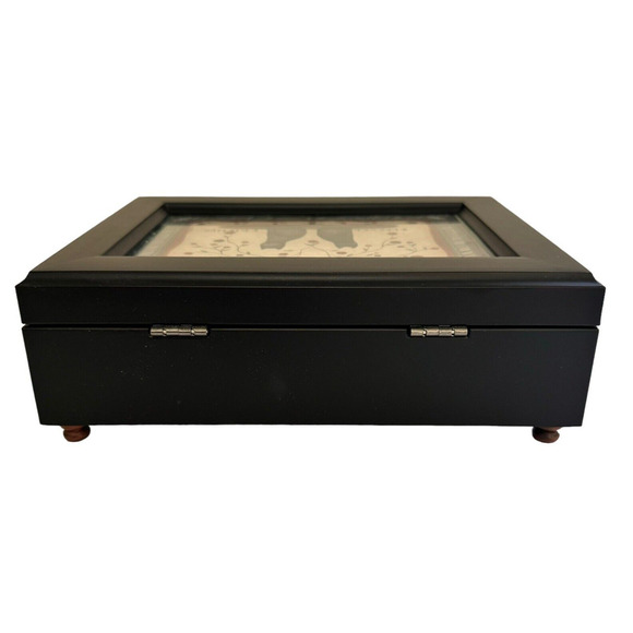 Vintage Sankyo Wooden Musical Jewelry Box with Picture Frame on Lid Velvet Lined - Picture 6 of 9